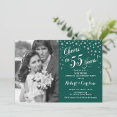 Invitation Surprise 55e anniversaire avec photo argent vert (Debout devant)