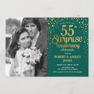 Invitation Surprise 55e anniversaire avec photo - Vert Or