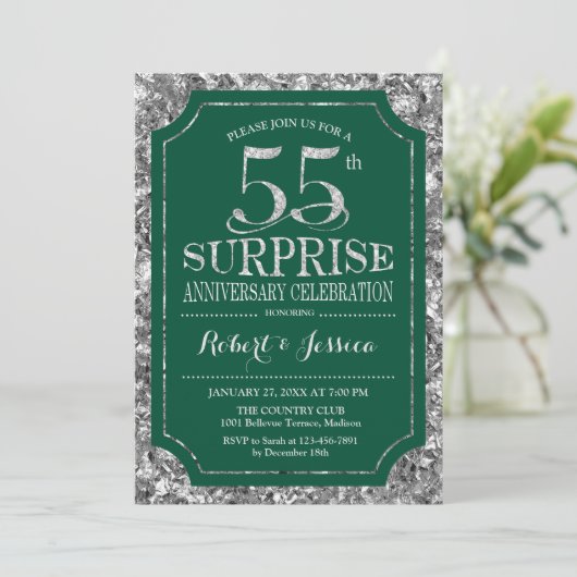 Invitation Surprise 55e anniversaire de mariage - Vert Argent (Debout devant)