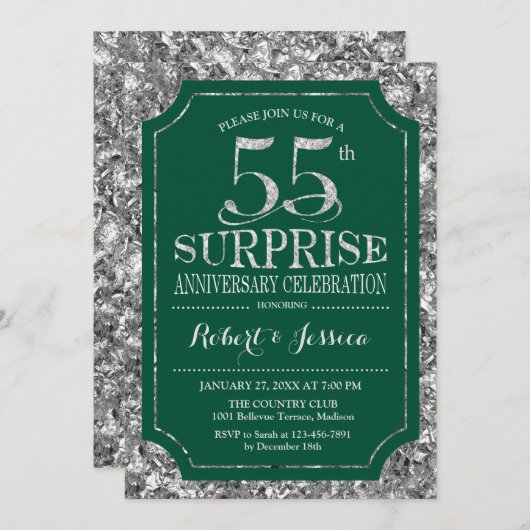 Invitation Surprise 55e anniversaire de mariage - Vert Argent (Devant / Derrière)
