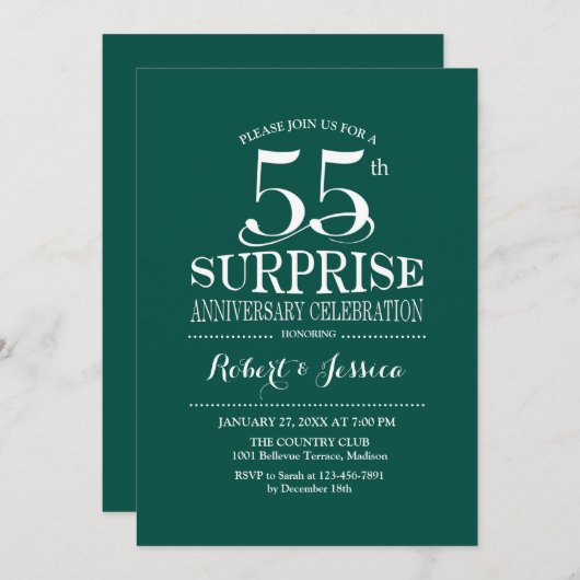 Invitation Surprise 55e anniversaire de mariage - Vert Blanc (Devant / Derrière)