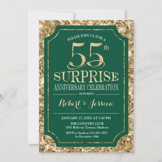 Invitation Surprise 55e anniversaire de mariage - Vert Or (Devant)