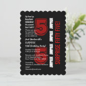 Invitation SURPRISE 55e anniversaire moderne Rouge noir blanc (Debout devant)