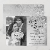 Invitation Surprise 5e Anniversaire avec Photo - Blanc Argent (Devant / Derrière)