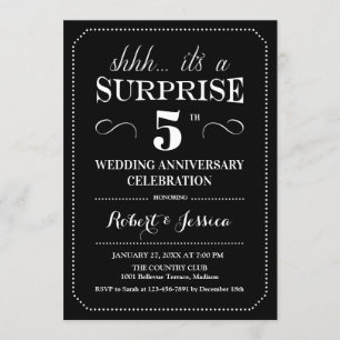Invitation Surprise 5e anniversaire de mariage - Noir Blanc