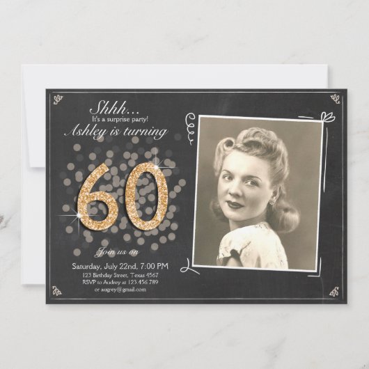 Invitation surprise 60 anniversaire Chalkboard Rus (Devant)