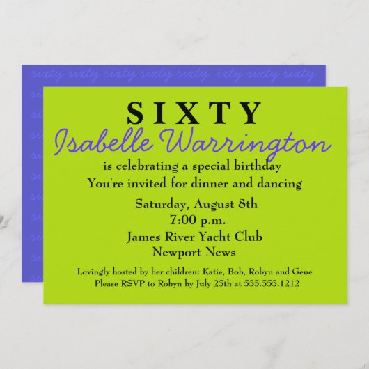 Invitation surprise 60e anniversaire (Devant / Derrière)