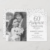 Invitation Surprise 60e anniversaire - Argent Blanc (Devant / Derrière)