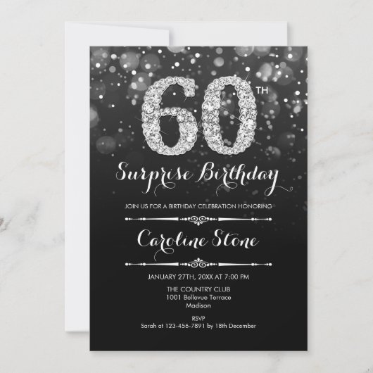 Invitation Surprise 60e anniversaire - Argent noir (Devant)