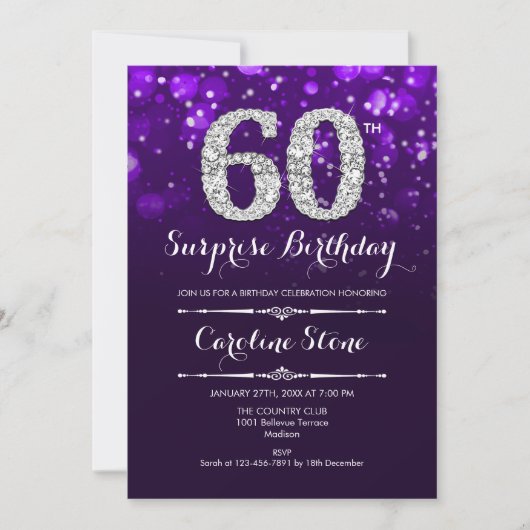 Invitation Surprise 60e anniversaire - Argent violet (Devant)