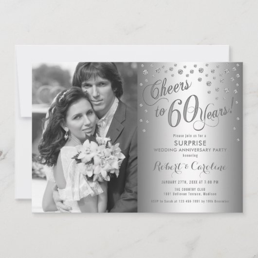Invitation Surprise 60e anniversaire avec photo - Argent (Devant)