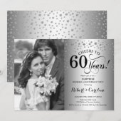 Invitation Surprise 60e anniversaire avec photo argent noir (Devant / Derrière)