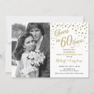 Invitation Surprise 60e anniversaire avec photo - Or Blanc