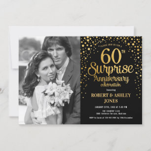 Invitation Surprise 60e anniversaire avec photo - Or noir