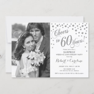 Invitation Surprise 60e anniversaire avec Photo Silver White
