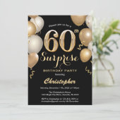 Invitation Surprise 60e anniversaire Ballons noir et or (Debout devant)