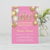 Invitation Surprise 60e anniversaire Ballons rose et or (Debout devant)