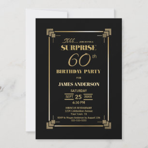 Invitation Surprise 60e anniversaire Black and Gold Party