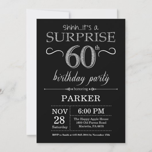 Invitation surprise 60e anniversaire Black and Sil (Devant)