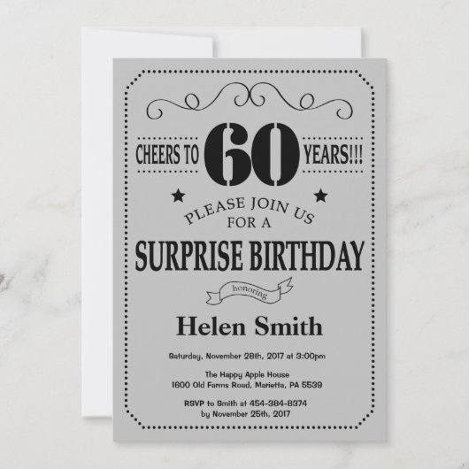 Invitation Surprise 60e anniversaire Black and Silver Grey (Devant)