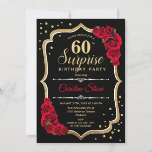 Invitation Surprise 60e anniversaire - Black Gold Red Invitat