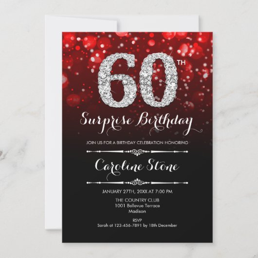 Invitation Surprise 60e anniversaire - Black Red Silver (Devant)