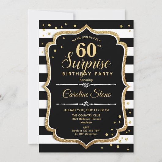 Invitation Surprise 60e anniversaire - Black White Gold (Devant)