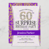 Invitation Surprise 60e anniversaire - Blanc Gold violet (Devant / Derrière)