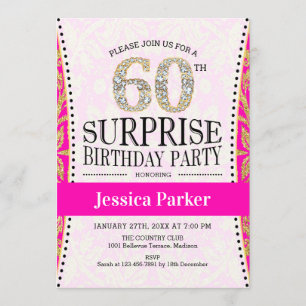 Invitation Surprise 60e anniversaire - Blanc Or rose