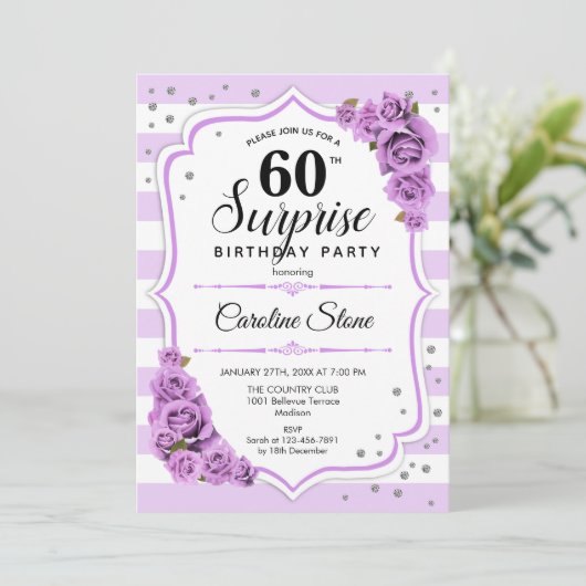 Invitation Surprise 60e anniversaire - Blanc pourpre (Debout devant)