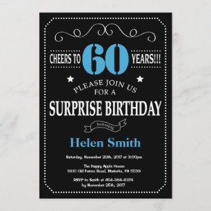 Invitation surprise 60e anniversaire Bleu et noir
