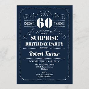 Invitation Surprise 60e anniversaire - bleu marine