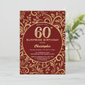 Invitation Surprise 60e anniversaire Bourgogne Rouge & Or Flo (Debout devant)