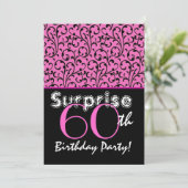 Invitation SURPRISE 60e anniversaire Bright Pink Black Swirls (Debout devant)