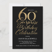 Invitation Surprise 60e anniversaire Célébration Black & Gold (Devant)
