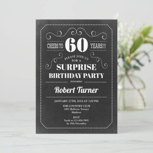Invitation Surprise 60e anniversaire - Chalkboard (Debout devant)