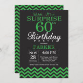 Invitation Surprise 60e anniversaire Chevron noir et vert (Devant / Derrière)