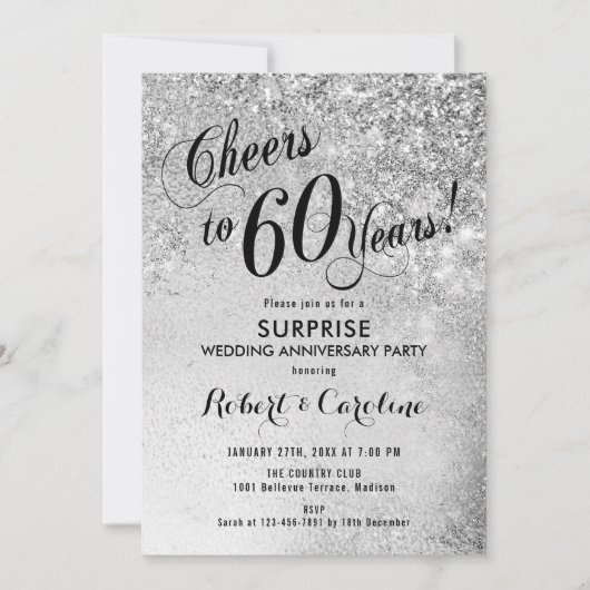 Invitation Surprise 60e anniversaire de mariage - Argent (Devant)