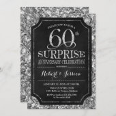 Invitation Surprise 60e anniversaire de mariage - Argent Noir (Devant / Derrière)