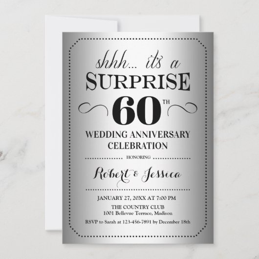 Invitation Surprise 60e anniversaire de mariage - Noir Argent (Devant)