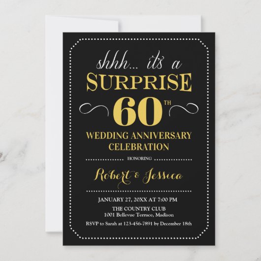 Invitation Surprise 60e anniversaire de mariage - Noir Or (Devant)