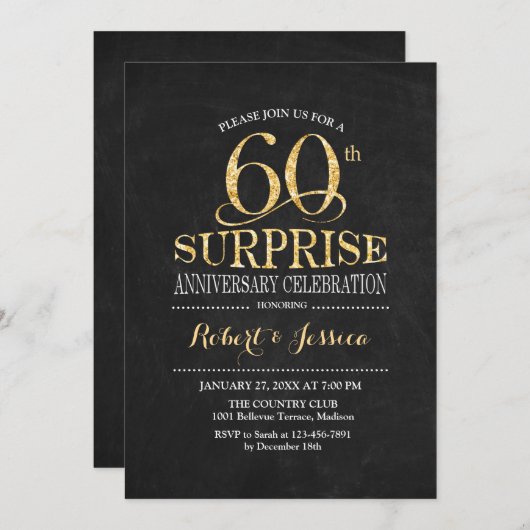 Invitation Surprise 60e anniversaire de mariage tableau craie (Devant / Derrière)