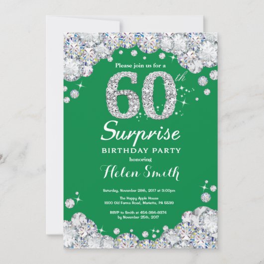Invitation Surprise 60e anniversaire Diamant vert et argent (Devant)