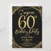 Invitation Surprise 60e anniversaire fête Chic Black & Gold (Devant)
