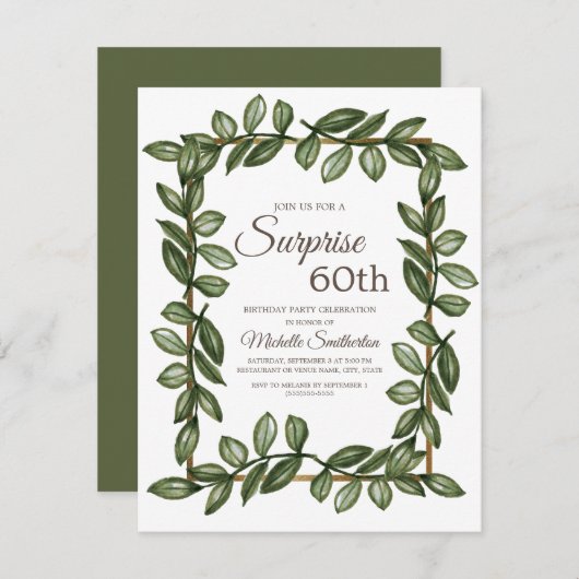 Invitation Surprise 60e anniversaire Feuilles verts (Devant / Derrière)