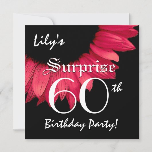 Invitation SURPRISE 60e anniversaire Fleur rouge W063A (Devant)