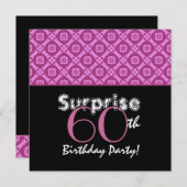 Invitation SURPRISE 60e anniversaire Fleurs roses (Devant / Derrière)