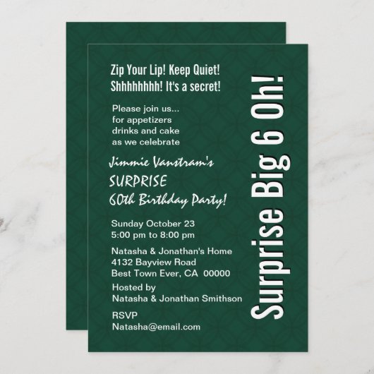 Invitation SURPRISE 60e anniversaire Forêt moderne Vert F002 (Devant / Derrière)