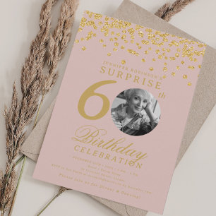 Invitation SURPRISE 60e anniversaire Gold Confetti Blush Pink