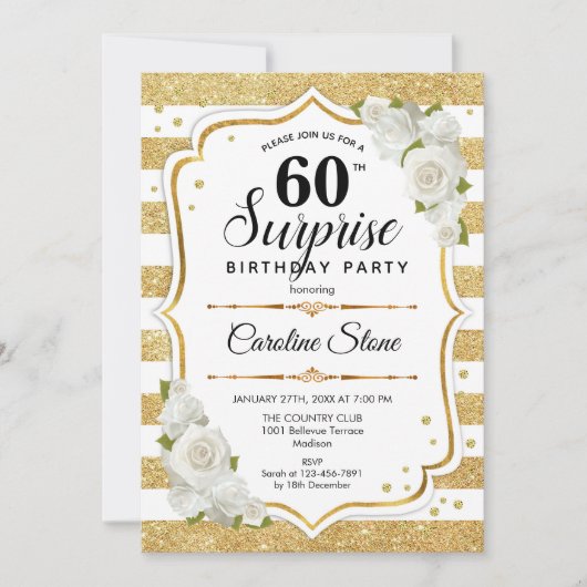 Invitation Surprise 60e anniversaire - Gold White (Devant)